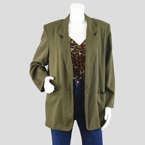 Vintage 90s Oversized Green Boyfriend Blazer, Women's Plus Size 14